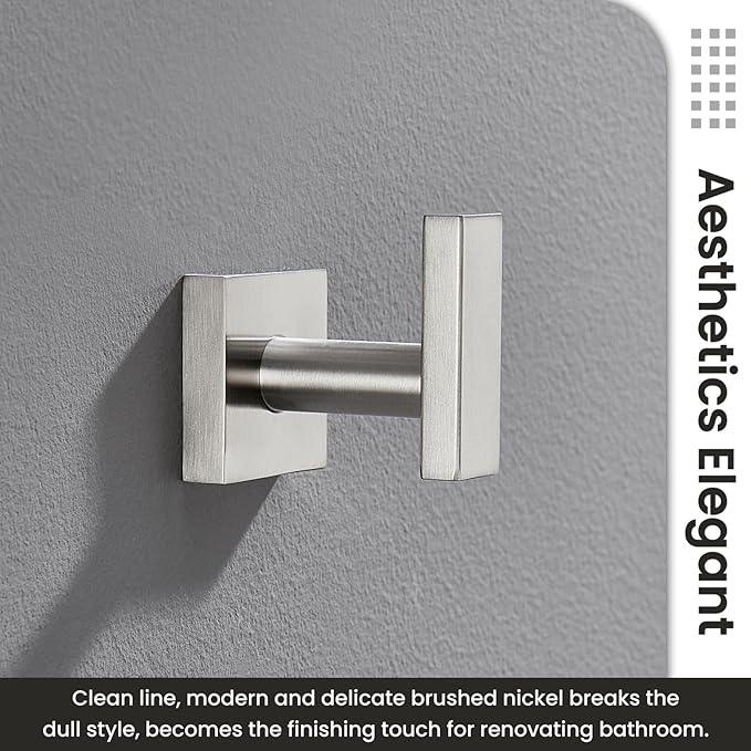 Suyar Brushed Nickel Towel Hook, SUS 304 Stainless Steel Clothes Coat Robe Holder for Bathroom, Hand Towel Hanger, Wall Mounted - ModernBath