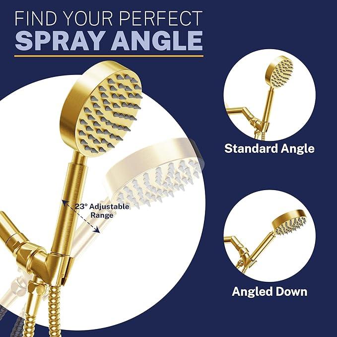 HammerHead Showers Solid Metal Handheld Showerhead Holder, Adjustable Wand Holder with Universal Wall Hook Bracket and Brass Pivot Ball, Brushed Gold - ModernBath
