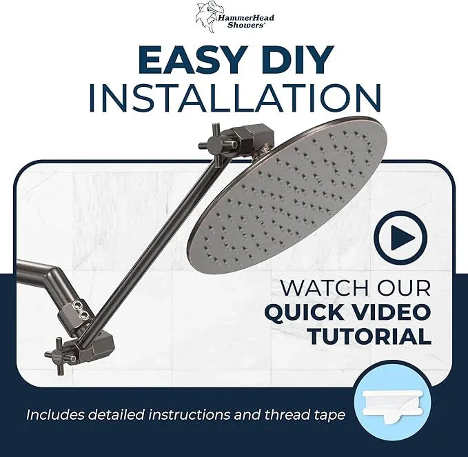 HammerHead Showers® Solid Metal 12-Inch Adjustable Shower Extension Arm – Raises Showerhead Height, Supports up to 10lbs – Oil Rubbed Bronze - ModernBath