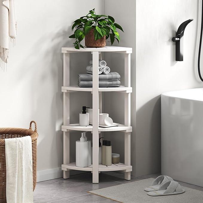 Shower Bench, Corner Shower Stool for Inside Shower and Shaving Legs, Waterproof HDPE Shower Chair Seat with Storage Shelf for Bathroom Non-Slip - ModernBath