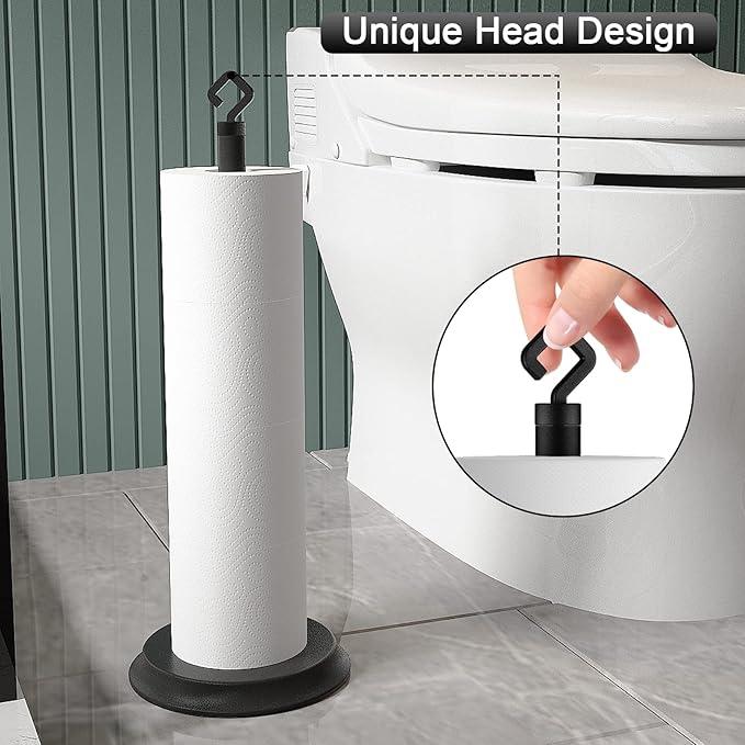 Toilet Paper Holder for Bathroom, Metal Free Standing Toilet Paper Storage with Rustproof, Tissue Paper Roll Stand for Bathroom Accessories (Black) - ModernBath