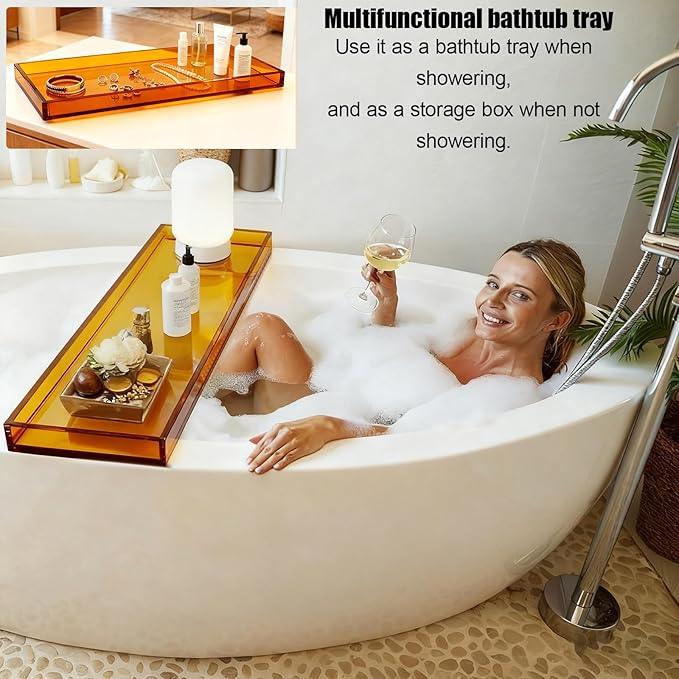 CXNGD Bathtub Tray Table, Clear Acrylic, Anti-Slip Bath Caddy, (Amber, L29.9 x W7.87 x H1.18) - ModernBath