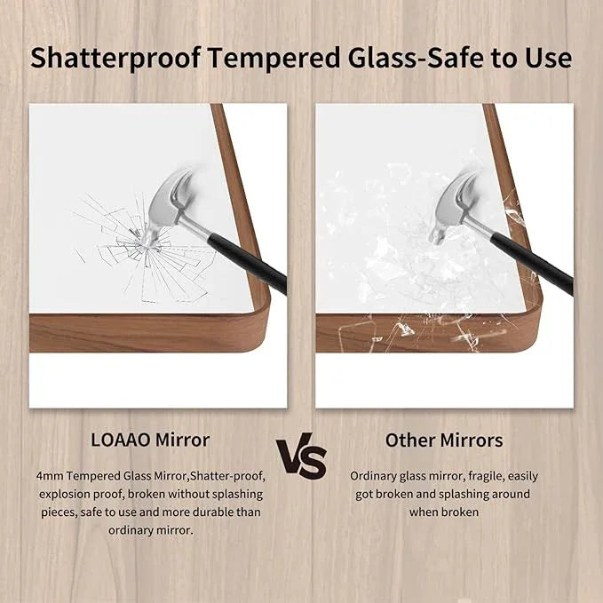 LOAAO 55X36 Inch Bathroom Mirror with Wood Grain Colored Metal Frame, Rounded Rectangle Metal Framed Bathroom Mirror, Anti-Rust, Hangs Horizontally or Vertically, Tempered Glass - ModernBath
