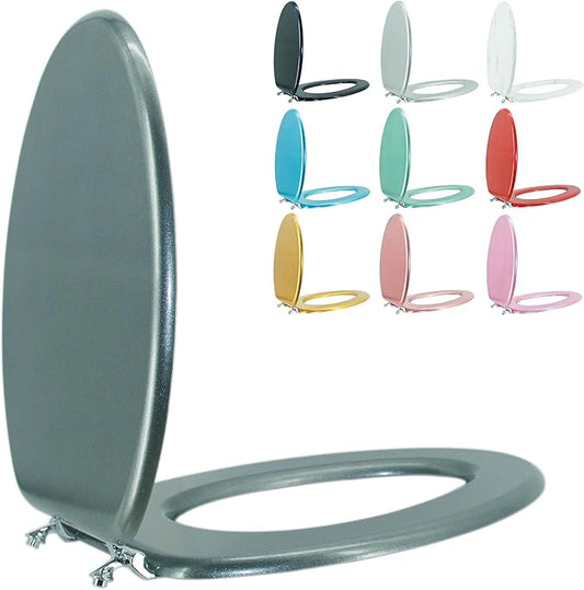 BLOFDE Elongated Toilet Seat Wood Toilet Seat Prevent Shifting with Zinc Alloy Hinges American Standard Size Toilet Seat Easy to Install also Easy to Clean(Elongated,Sparkling Gentleman Grey)