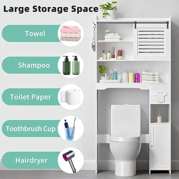 Coolfat Over The Toilet Storage Cabinet, Bathroom Storage Cabinet Organizer, Above Toilet Rack with Door and Adjustable Shelves, Space Saver for Restroom, Laundry (White Left Side) - ModernBath