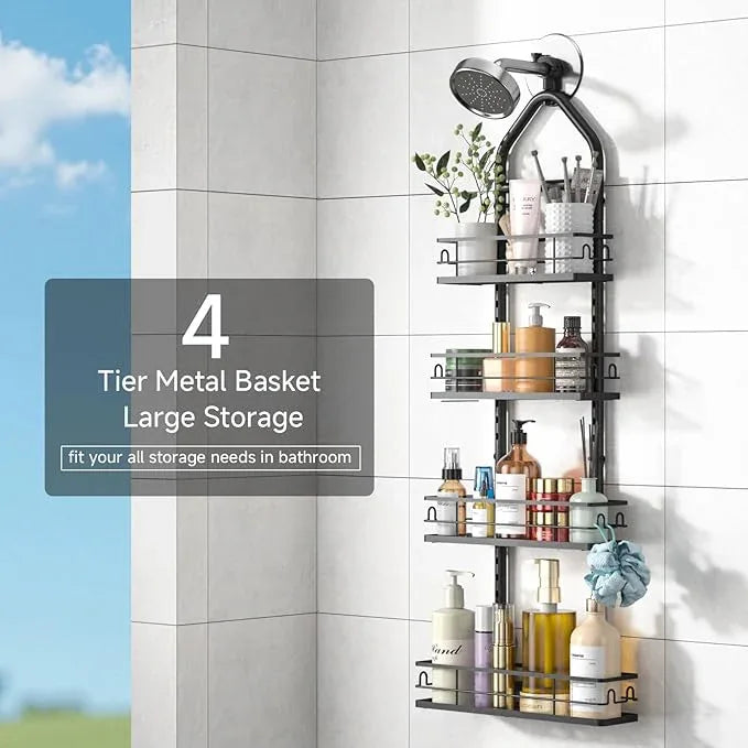 XDMsuxd Shower Caddy Hanging Rustproof, 4 Tier Adjustable Hanging Shower Caddy Over Showerhead, No Drilling Handing Shower Racks for Bathroom Shampoo Soap Storage - ModernBath