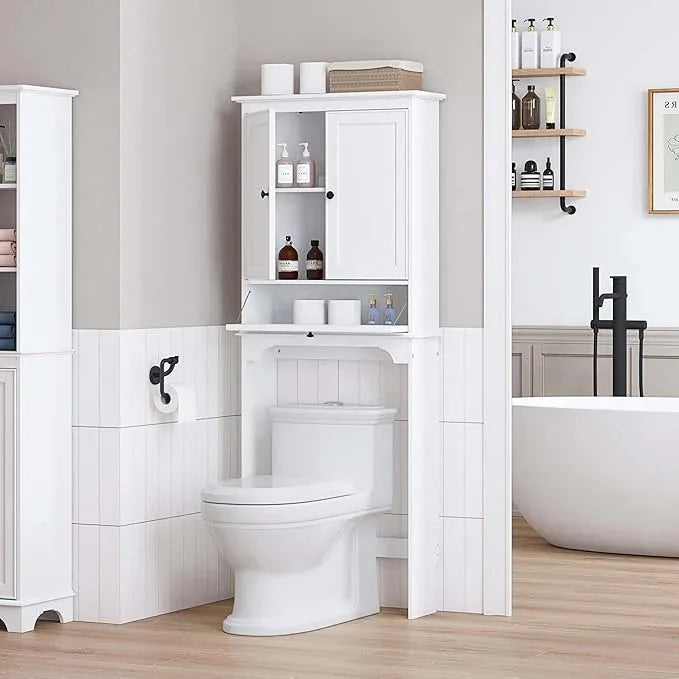 Spirich Over The Toilet Storage Cabinet, Bathroom Above Toilet Storage Cabinet with Doors and Adjustable Shelves, White - ModernBath