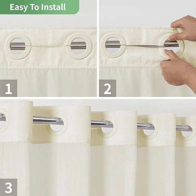 eachope Extra Long No Hook Shower Curtain with Snap-in Fabric Liner Set,Slub Textured Fabric Shower Curtains for Bathroom,Hotel Style Modern Shower Curtain,Water Repellent & Washable,71x86(84),Cream - ModernBath