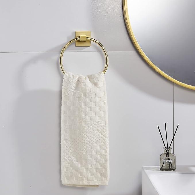 BigBig Home Gold Toilet Paper Holder Towel Ring, Brushed Gold Hand Towel Holder Bathroom Hardware Accessories Wall Mount Double Post Toilet Tissue Roll Holder Square 2 Pieces Set - ModernBath