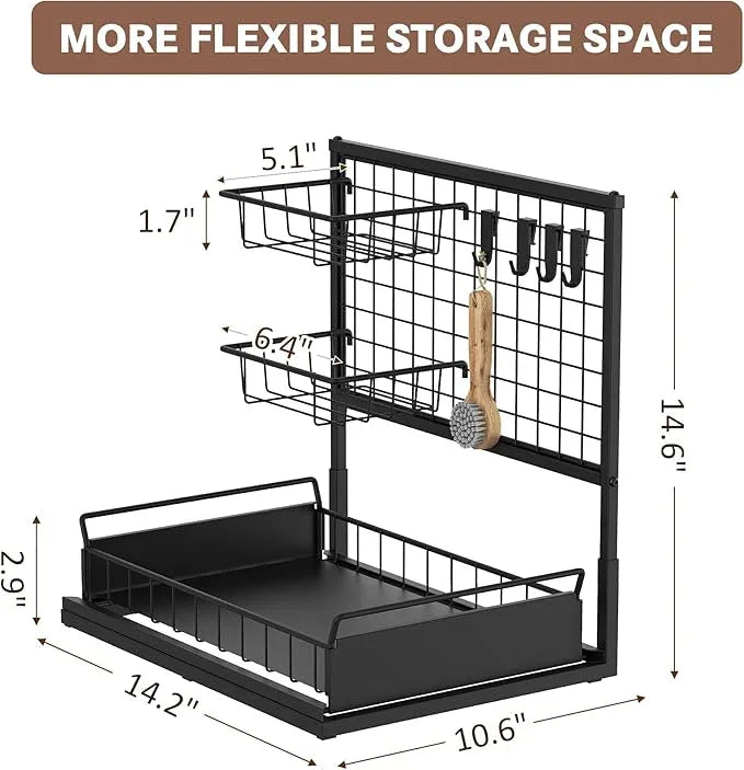 Under Sink Organizer Shelves, Pull Out Cabinet Organizers, Metal Hook Shelf Sliding Drawers for Kitchen Bathroom Closet Organization and Storage - ModernBath