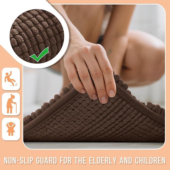 Yimobra Bathroom Rug Mat, Non Slip and Super Absorbent Bath Mat, Machine Washable Quick Dry, Ultra Plush Chenille Shower Rugs for Bathroom Floor Sink Tub and Shower Outside, Brown, 24 x 17 - ModernBath