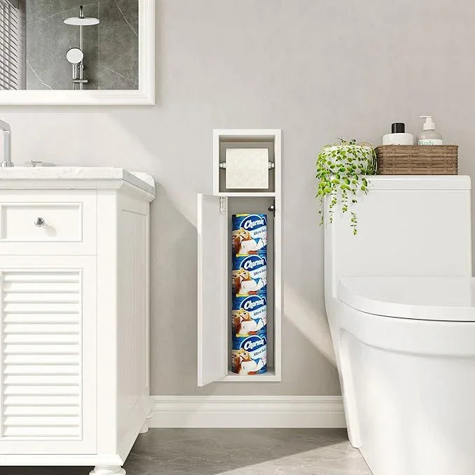 Recessed Toilet Paper Holder, SUS304 Stainless Steel Rustproof Recessed Toilet Paper Holder with Storage Cabinet, in Wall Tissue Paper Holder for Bathroom, Matte White, 4.7" Depth - ModernBath