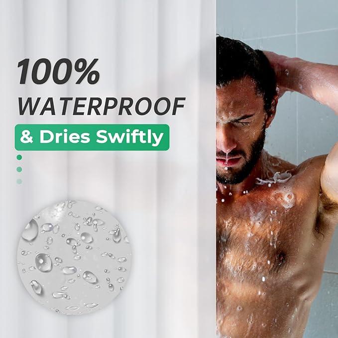 AmazerBath Plastic Shower Curtain 84 Inches Long, 72 x 84 Frosted Weighted Extra Long Shower Curtain, PEVA Heavy Duty Tall Bathroom Curtains with 3 Big Clear Weighted Stones and 12 Grommet Holes - ModernBath
