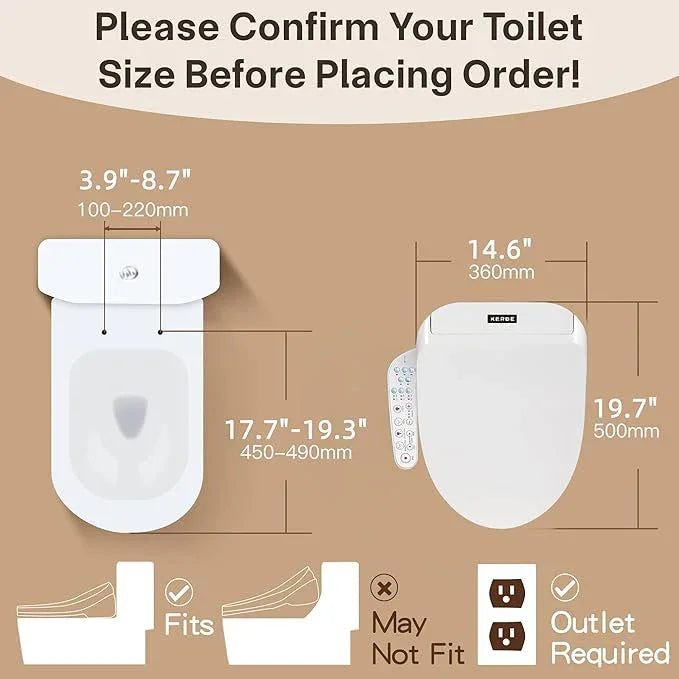 KERDE P30B Bidet Toilet Seat - Dual Control (Side Panel & Remote), Warm Water Wash, Heated Seat, Warm Air Dryer, LED Night Light,Existing Toilets Electric Bidet Elongated Electronic Heated Smart - ModernBath
