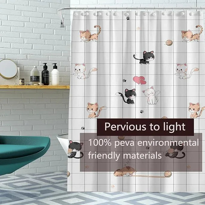 TIKABC Shower Curtain Liner, 4G PEVA Shower Liner, Plastic Waterproof Shower Curtains, with Grommet Holes and 3 Magnetic Weights(Little Cat) - ModernBath