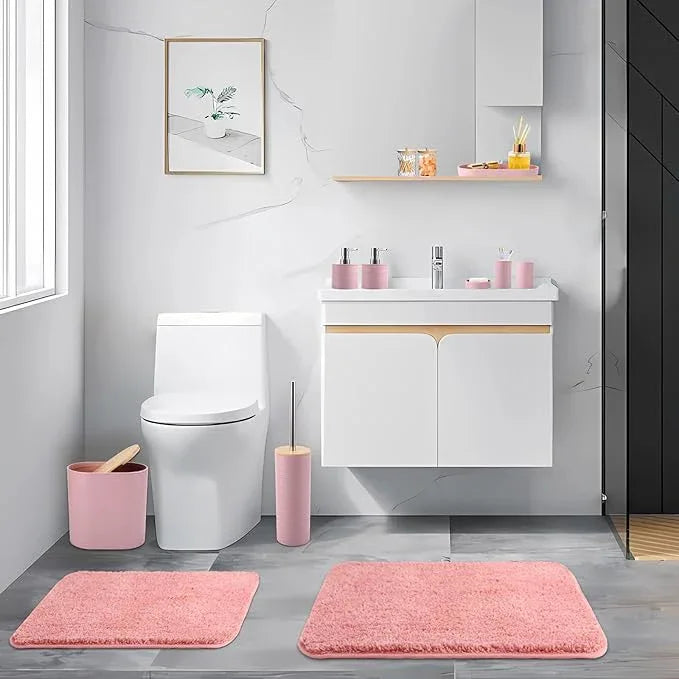 XLHOMO Bathroom Set - Pink Bathroom Accessories Set, Bathroom Sets with Shower Curtain and Rugs, 25PC Shower Curtain Set with Hooks, Soap Dispenser, Soap Dish, Toilet Brush Holder and Trash Can - ModernBath