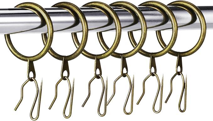 Hotop 30 Pcs Metal Drapery Curtain Rings 0.98/1.26/1.65 inch Interior Diameter and 30 Pcs Hanging Curtain Drapery Pin Hooks for Window Door Shower(Oil-Rubbed Bronze,25mm) - ModernBath