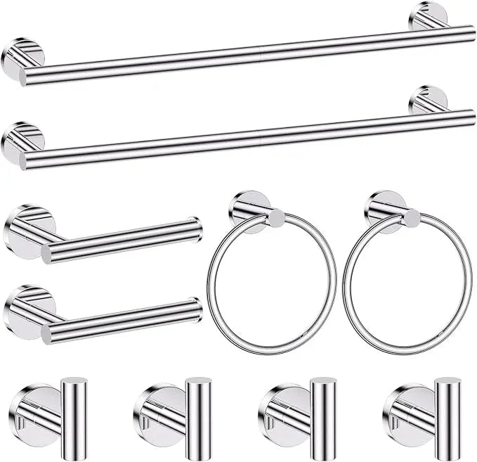 Chrome Bathroom Hardware Set,10 Pieces Towel Bar Towel Holder Set Includes Towel Bar, Toilet Paper Holder,Towel Ring and Towel Hook Wall Mount Bathroom Accessories Towel Racks for Bathroom - ModernBath