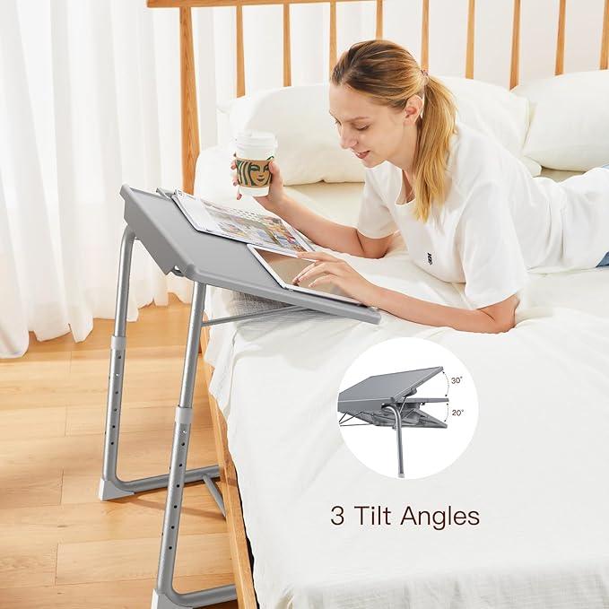 HUANUO Adjustable TV Tray Table - TV Dinner Tray on Bed & Sofa, Comfortable Folding Table with 6 Height & 3 Tilt Angle Adjustments (Gray) - ModernBath