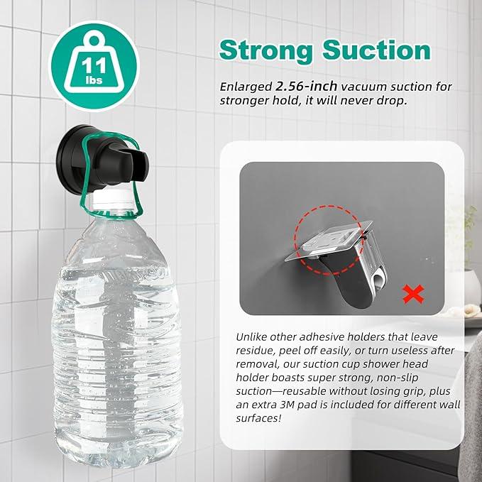 Hibbent Vacuum Suction Cup Shower Head Holder, Removable Showerhead Bracket, Height Adjustable Shower Wand Holder & Wall Mount ABS Plastic Suction Holder for Handheld Shower Head, Matte Black - ModernBath