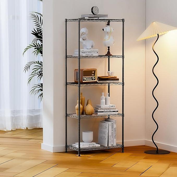 IZEUK 5-Tier Black Metal Storage Shelves, Adjustable Wire Shelving Unit for Kitchen, Bathroom, Pantry, Office, Garage, Organizer Wire Rack, 1250 lbs, 13.7" D x 23.6" W x 63" H - ModernBath