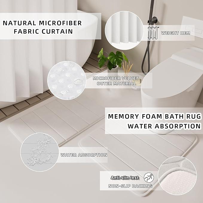 XLHOMO Bathroom Set - 25PC White Bathroom Set with Shower Curtain and Rugs, Bathroom Accessories Set, White Shower Curtain Set with Bathroom Trash Can - ModernBath