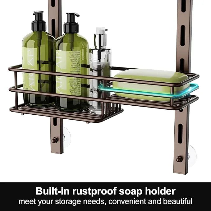 Orimade Over the Door Shower Caddy Adjustable 5 Tier Bronze,Bathroom Hanging Organizer Shelf Rustproof with 4 Hooks,Shower Basket with Soap Holder and Suction Cup - ModernBath