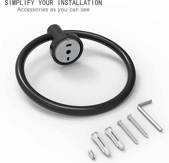 Matte Black Towel Ring, Hand Towel Holder for Bathroom Kitchen Modern Rounded Base Wall Mount SUS304 Stainless Steel - ModernBath