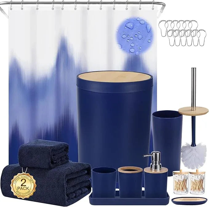 iMucci Bathroom Accessories Bathroom Sets with Shower Curtain, Bath Towel Set, Trash Can, Toilet Brush, Soap Dispenser, Bathroom Accessories Set Complete - ModernBath