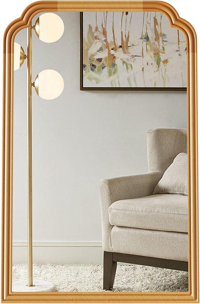 Ferytange Wood Frame Wall Mirror for Bathroom, Rounded Corner Arch Rectangle Mirror for Entryway, Living Room or Bedroom Home Decor - Light Woodgrain [20" x 30" Natural Color] - ModernBath