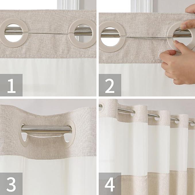 eachope Stall No Hooks Needed Linen Textured Shower Curtain with Snap-in Fabric Liner Set,Hotel Luxury Decor Shower Curtains for Bathroom with Mesh Top Window,Waterproof & Washable,36Wx74H,Cream - ModernBath