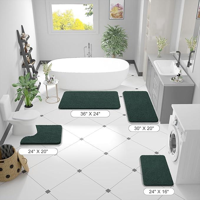 OLANLY Bathroom Rugs 24x16, Extra Soft Absorbent Chenille Bath Rugs, Rubber Backing Quick Dry, Machine Washable Bath Mats for Bathroom Floor, Tub and Shower, Home Decor Accessories, Blackish Green - ModernBath