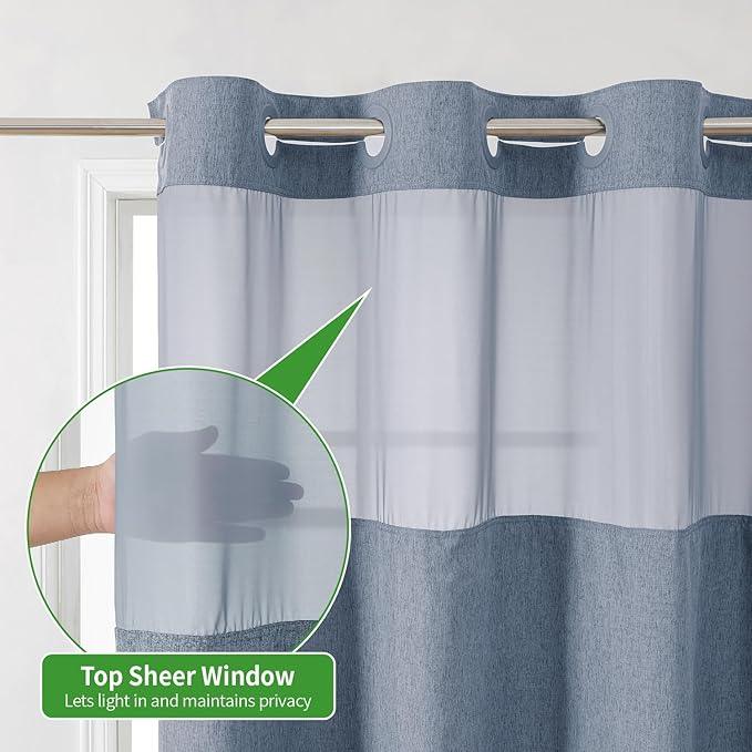 eachope Stall No Hooks Needed Linen Textured Shower Curtain with Snap-in Fabric Liner Set,Hotel Luxury Decor Farmhouse Shower Curtains for Bathroom,Waterproof & Washable,54Wx80H,Blue Grey - ModernBath