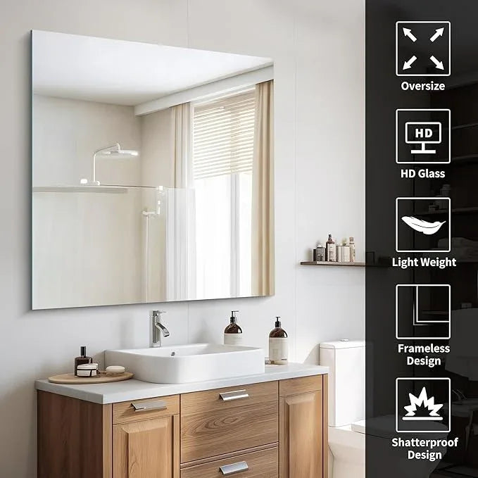 CILIBER Frameless Mirror, 42x42 inch Square Bathroom Mirrors for Wall, Upgraded Shatterproof Vanity Mirror Over Sink with Polished Edge for Bathroom,Bedroom,Living Room and Entryway - ModernBath