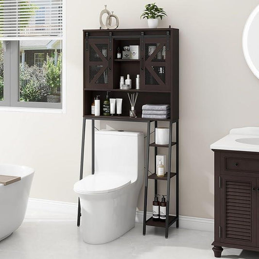 Over The Toilet Storage Cabinet, Farmhouse Storage Cabinet Over Toilet with Sliding Barn Door，Home Space-Saving Toilet Rack, for Bathroom, Restroom, Laundry(Espresso) - ModernBath