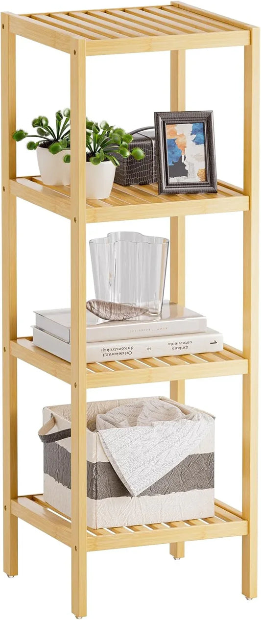 SMIBUY Bathroom Storage Shelf, 4-Tier Bamboo Rack Organizer, Multifunctional Shelving Unit for Living Room Bedroom Kitchen (Natural) - ModernBath