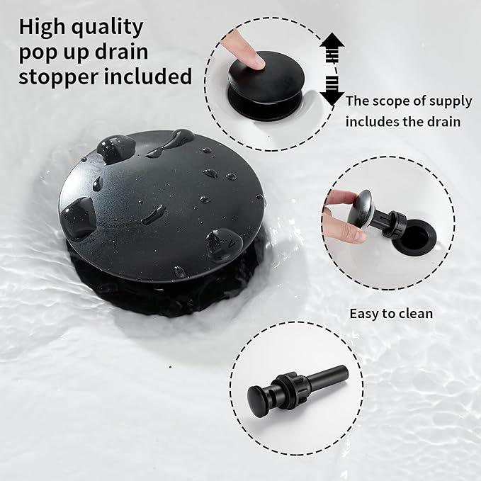 Bathroom Faucet Matte Black GGStudy 2 Handles 4 Inches Centerset Bathroom Vanity with Drain Assembly and Supply Hose Lavatory Faucet Mixer Double Handle Tap - ModernBath