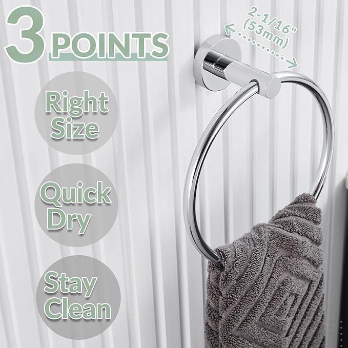 APLusee Hand Towel Ring for Bathroom Wall, Heavy Duty Stainless Steel Chrome Towel Holder, Wall Mounted - ModernBath