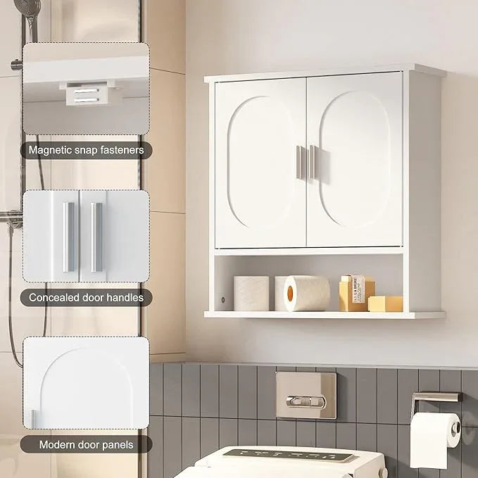 Medicine Cabinet for Bathroom,2 Doors White Bathroom Wall Cabinet with Oval,Over Toilet Storage Cabinet for Laundry Room/Kitchen/Living Room,Surface Mount Medicine Cabinets 23x24 - ModernBath
