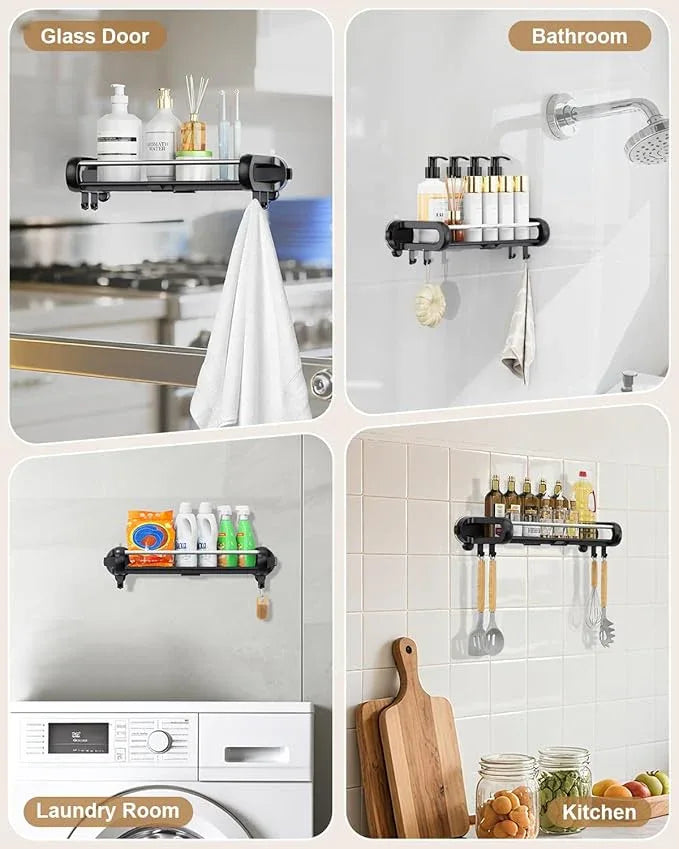 JOTPE Suction Cup Shower Shelf, Removable Shower Caddy Suction Cup with Large Capacity, Storage Suction Powerful Max Hold 22lbs, No Drilling Shelves for Bathroom Storage & Home Decor, Black - ModernBath