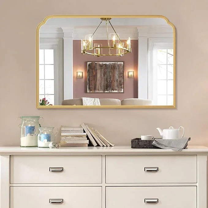 Ferytange 36X24 Inch Gold Bathroom Vanity Mirror for Over Sink, Modern Rounded Corner Fireplace Decor Mirror with Non-Rusting Iron Metal Framed - ModernBath