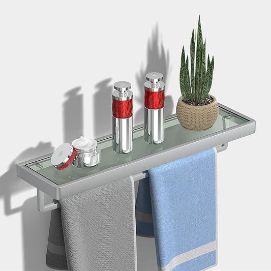 Glass Floating Shelves for Wall, Brushed Nickel 20 Inch Tempered Glass Rectangular 1 Tier Organizer Shelf for Bathroom - ModernBath