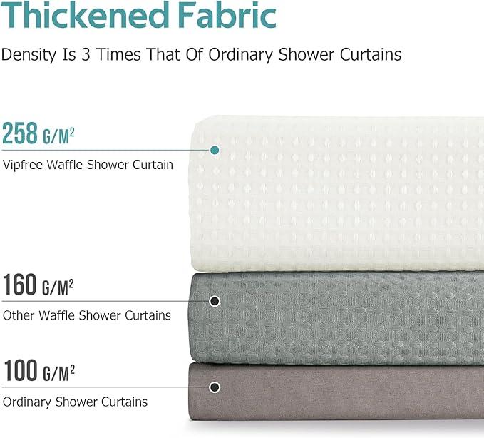 Vipfree 3 in 1 Shower Curtain Set, Waffle Shower Curtain and Liner Set with 12 Double Sided Shower Curtain Hooks, 258GSM Luxury Weighted Cloth Shower Curtains for Bathroom, 72 W x 84 H, Cream - ModernBath
