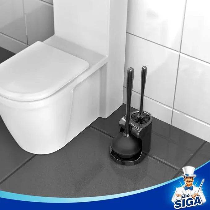 MR.SIGA Toilet Plunger and Bowl Brush Combo for Bathroom Cleaning, Black, 2 Sets - ModernBath