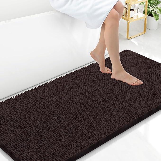Arotive Bathroom Rugs 47x24, Extra Soft Absorbent Shaggy Chenille Bath Rugs, Machine Washable Rubber Backing Non-Slip Bath Mats for Bathroom Floor Tub and Shower, Home Decor Accessories, Brown - ModernBath