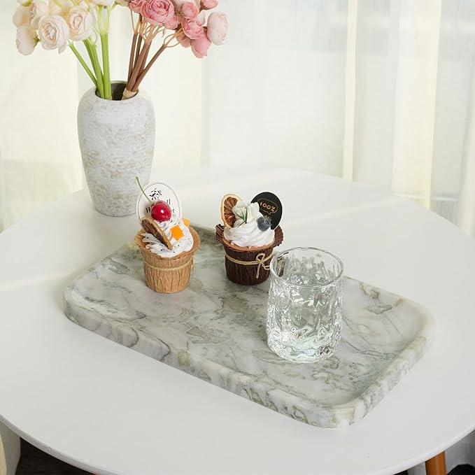 Karibiber Marble Vanity Tray, Large Stone Bathroom Tray for Countertop, 14'' African Gem Genuine Marble Decorative Tray for Dresser, Green Kitchen Trays for Counter,Perfume Storage, Non-Resin/Ceramic - ModernBath