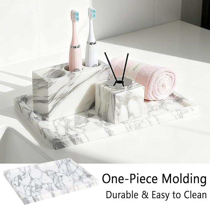Real Luxurious Natural Marble Vanity Tray Genuine Marble Storage Tray for Home Decor Stone Tray for Bathroom/Kitchen/Vanity/Dresser Non-Resin/(arabescato) - ModernBath