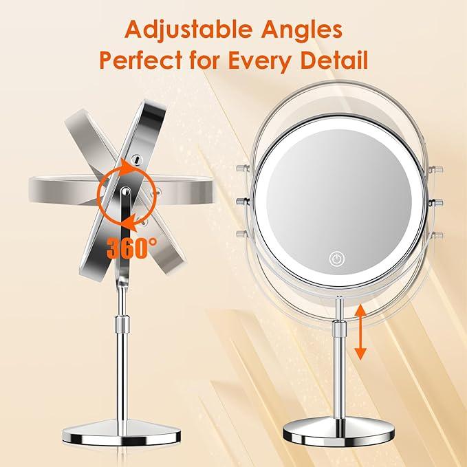 tubbede Makeup Mirror, 1X/30X Magnification with 3 Level LED Lights, 5000 mAh Rechargeable Double Sided 9” Magnifying Mirror with 360° Rotation, Perfect for Precision Grooming and Makeup, Women Gift - ModernBath