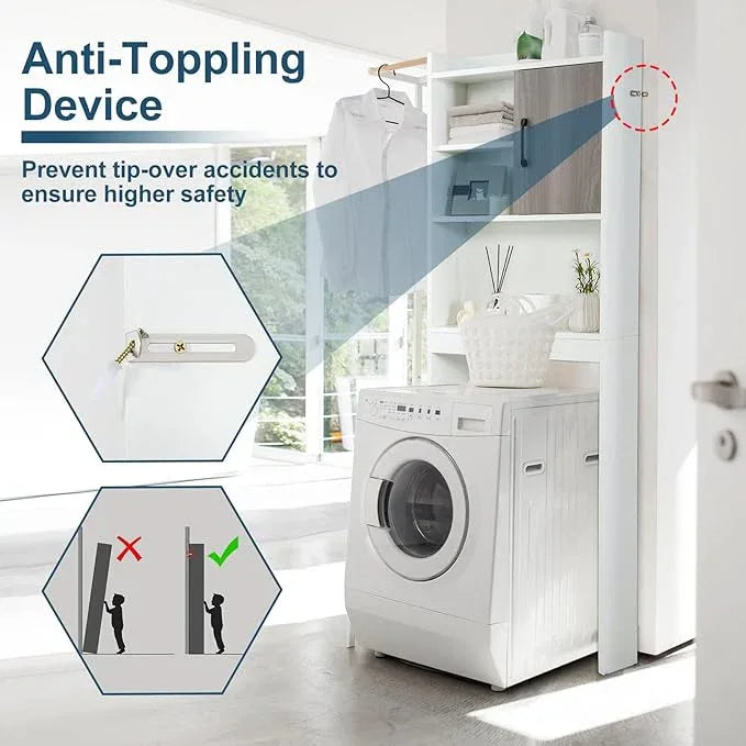 Giantex Over The Toilet Storage Cabinet, 4-Tier Freestanding Space Saver Above Toilet with Open Shelves & Door, Over Toilet Bathroom Organizer for Restroom, Laundry Room, White - ModernBath