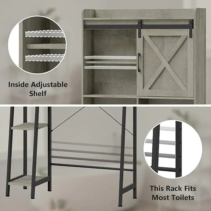 Vabches Over The Toilet Storage Cabinet, Farmhouse Storage Cabinet Over Toilet with Sliding Door & Toilet Paper Holder Stand, Home Space-Saving Toilet Rack for Bathroom, Restroom - ModernBath